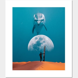 Dolphin and the moon Posters and Art